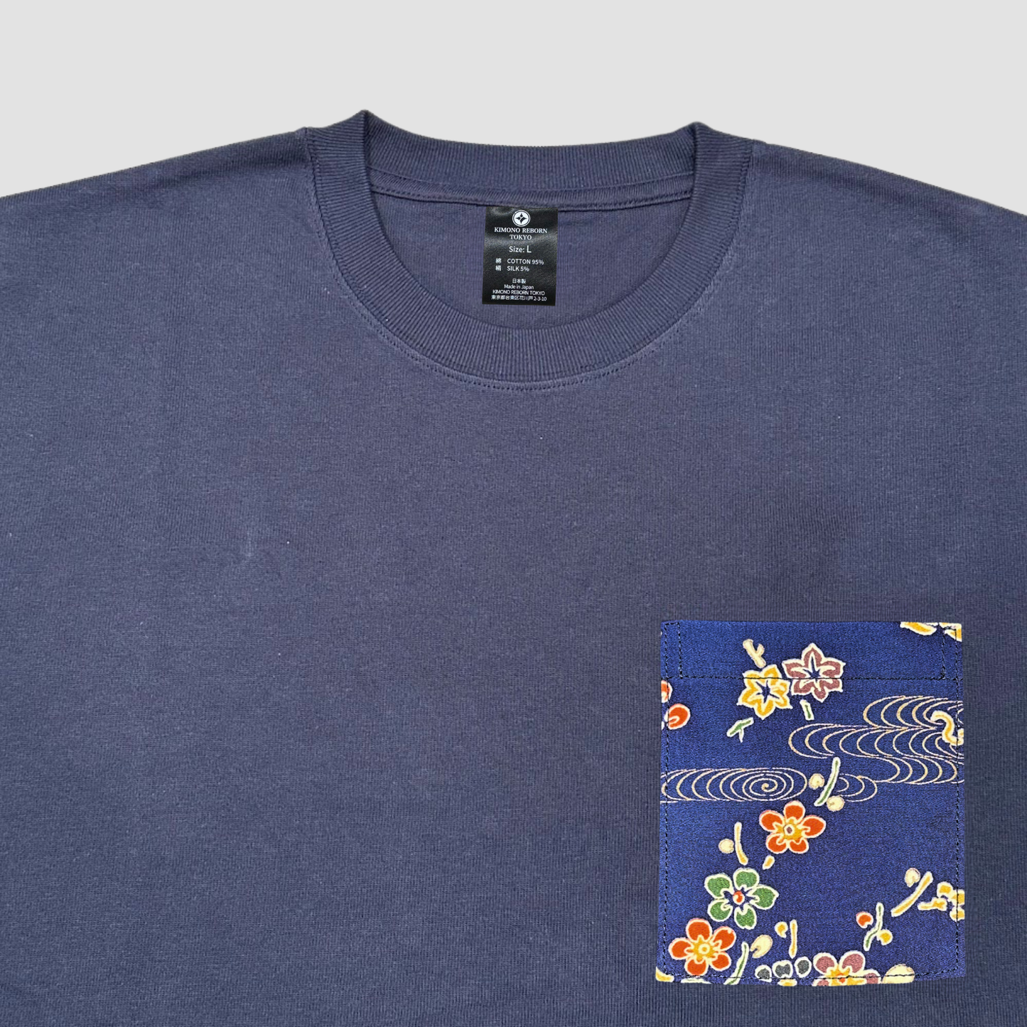 【Size:L】Kimono T-shirt, Navy 067