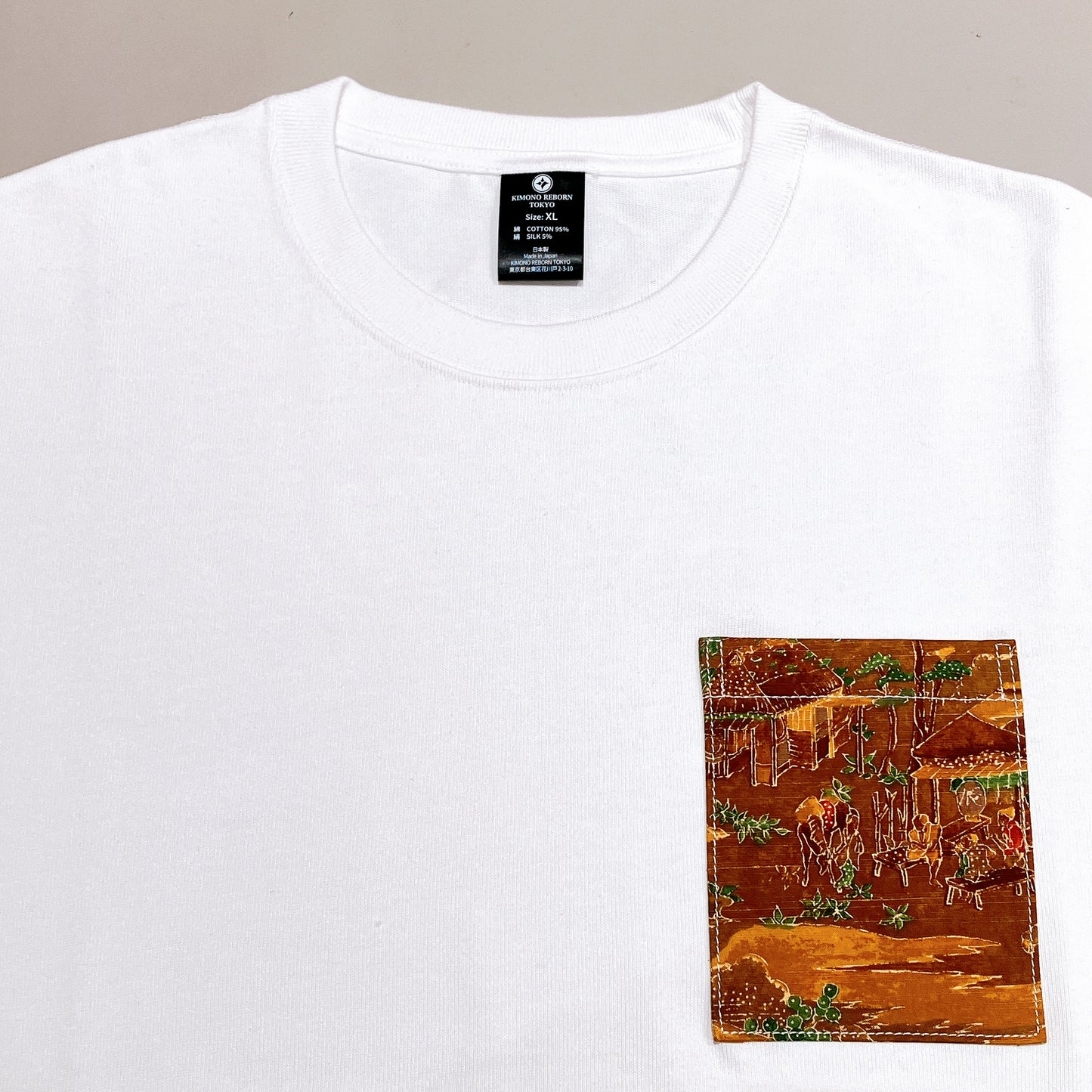 【Size:XL】Kimono T-shirt, White 058
