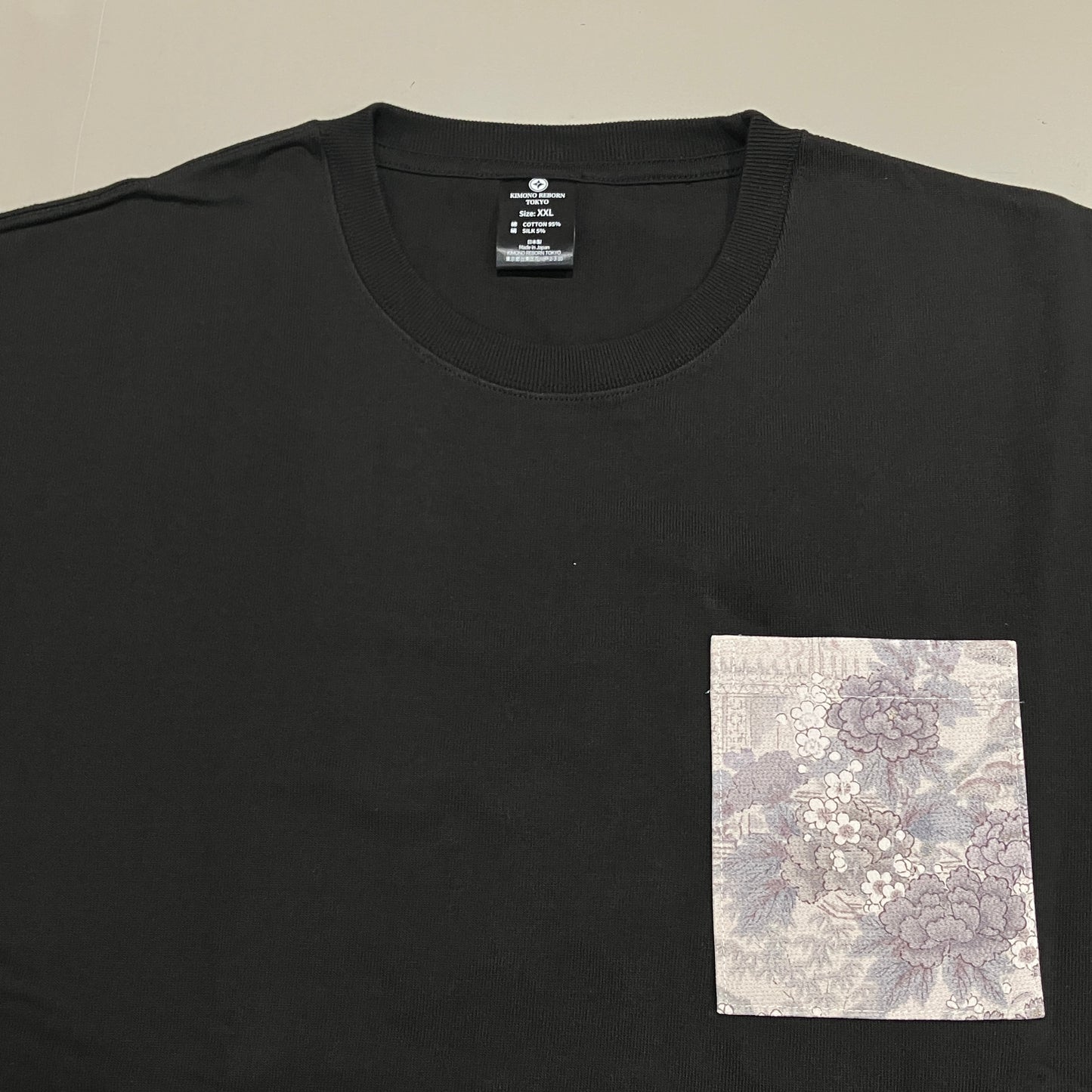 【Size:XXL】Kimono T-shirt, Black 050