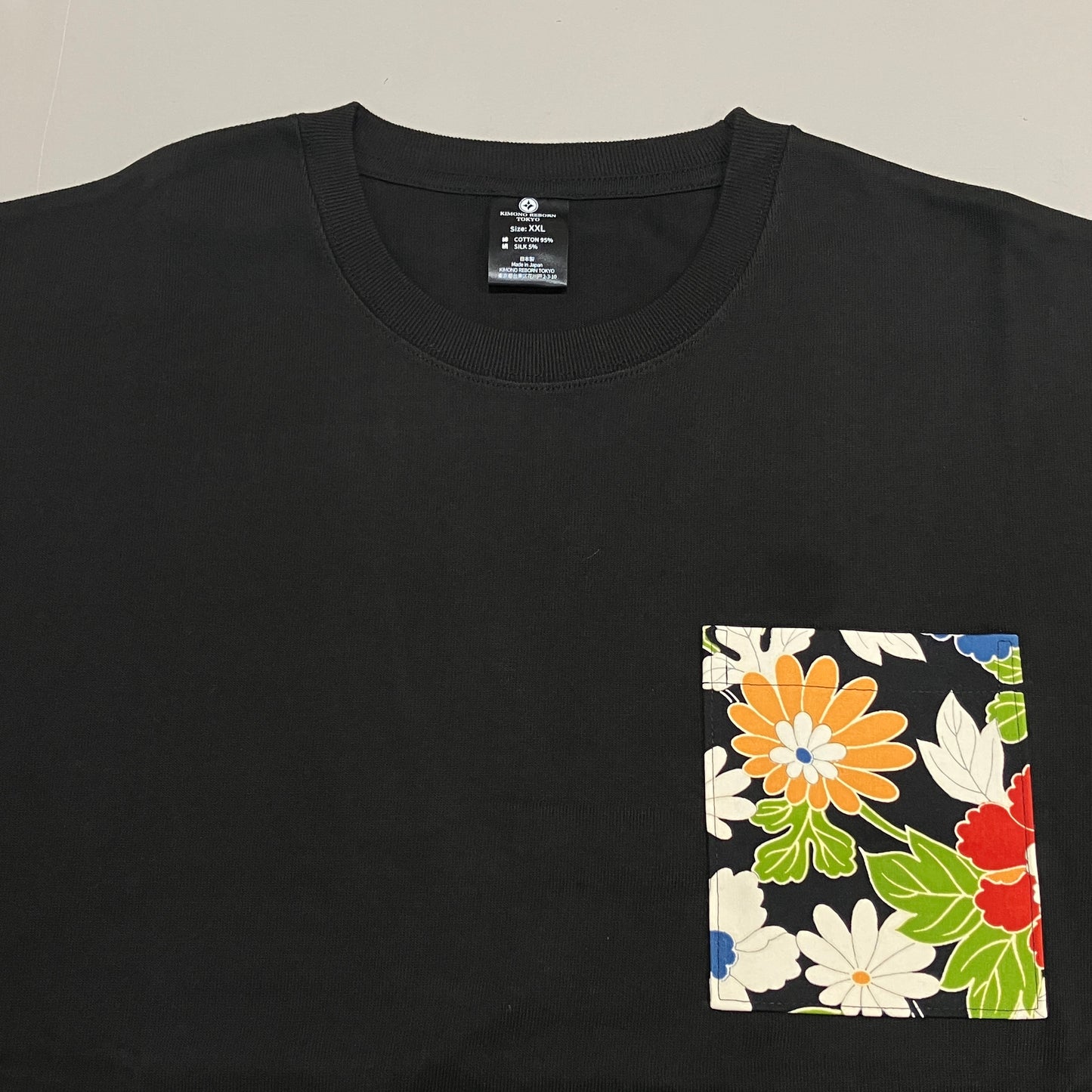 【Size:XXL】Kimono T-shirt, Black 052