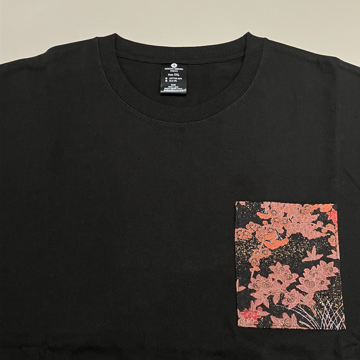 【Size:XXL】Kimono T-shirt, Black 053